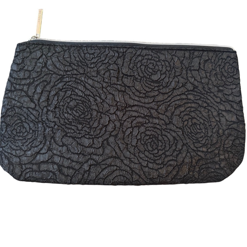 Lancome Black Cosmetic Bag with Embossed Rose Design